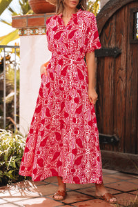 KaleaBoutique Stylish Paisley Print Side Slit Puff Sleeve High Waist Maxi Dress - KaleaBoutique.com
