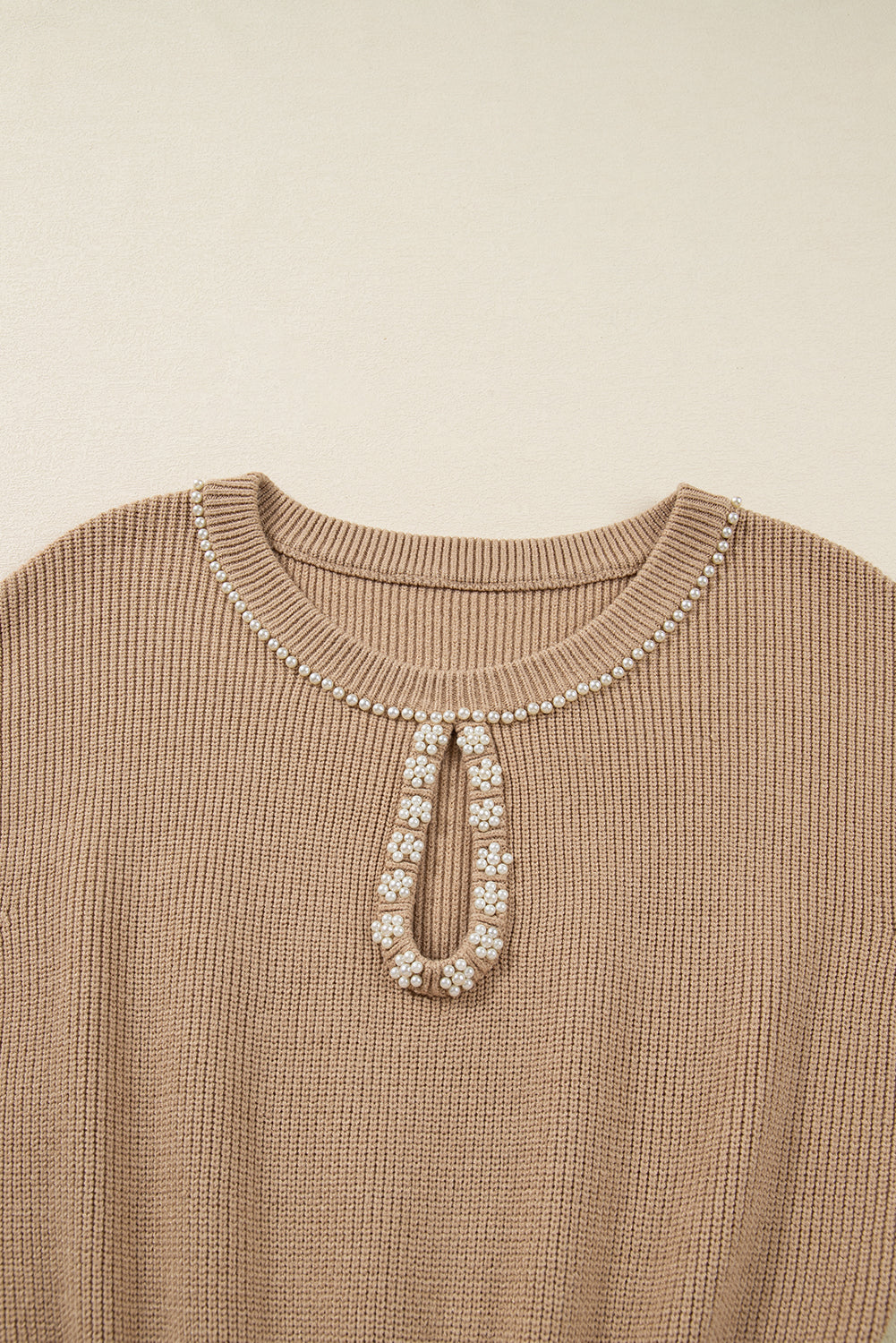 KaleaBoutique Stylish Pearl Embellished Keyhole Ribbed Sweater Dress - KaleaBoutique.com