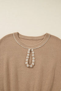 KaleaBoutique Stylish Pearl Embellished Keyhole Ribbed Sweater Dress - KaleaBoutique.com