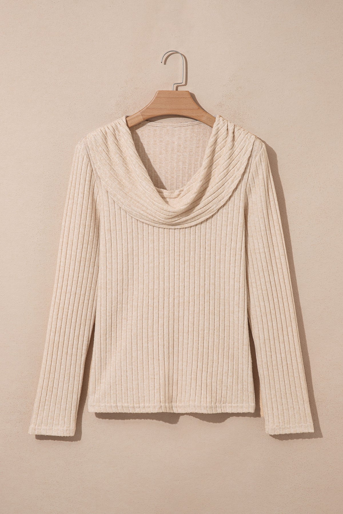 KaleaBoutique Stylish Solid Color Ribbed Knit Cowl Neck Long Sleeve Top - KaleaBoutique.com