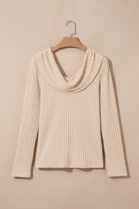 KaleaBoutique Stylish Solid Color Ribbed Knit Cowl Neck Long Sleeve Top - KaleaBoutique.com