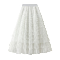 A-Line Mesh Ruffle Skirt Women's Temperament Sweet Long Skirt Slim Cupcake Dress Womens Clothing - KaleaBoutique.com