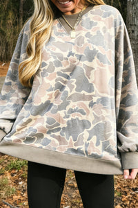 KaleaBoutique Stylish Camo Print Ribbed Trim Casual Pullover Sweatshirt - KaleaBoutique.com