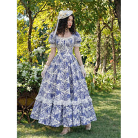 Women's Floral Puff-Sleeve Lace-Trim Ruffle-Hem Maxi Dress - KaleaBoutique.com