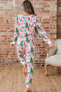 KaleaBoutique Comfortable Christmas Pattern Button V Neck Pullover Drawstring Pants 2pcs Lounge Set - KaleaBoutique.com