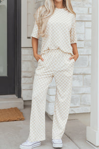 KaleaBoutique Comfortable Checkered Print Half Sleeve Tee 2pcs Lounge Pant Set - KaleaBoutique.com