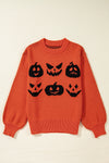 KaleaBoutique Halloween Pumpkin Face Pattern Drop Shoulder Sweater - KaleaBoutique.com