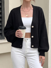 Women's V-Neck Pearl-Style Button Cardigan - KaleaBoutique.com