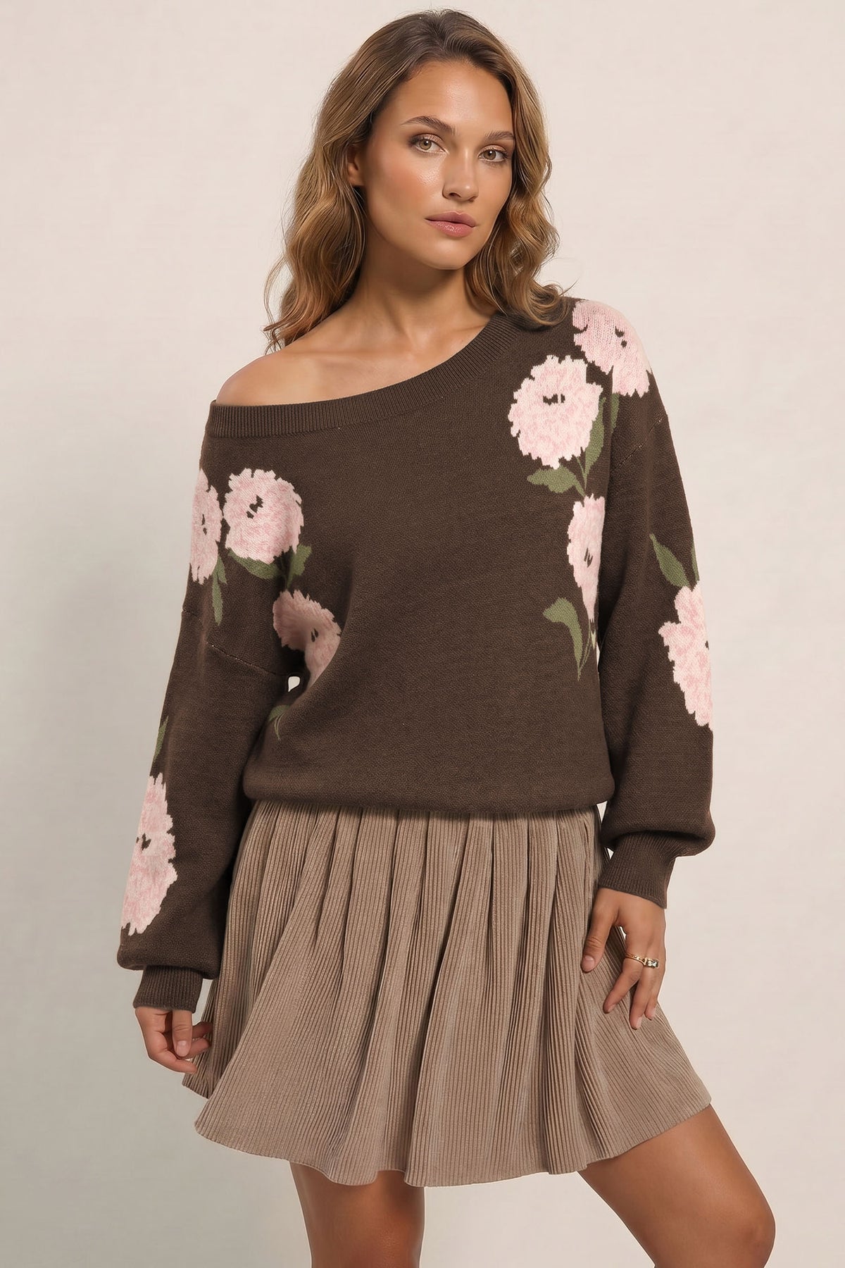 Floral Print Drop Shoulder Relaxed Pullover Sweater - KaleaBoutique.com