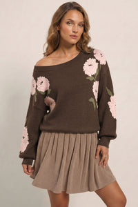 Floral Print Drop Shoulder Relaxed Pullover Sweater - KaleaBoutique.com