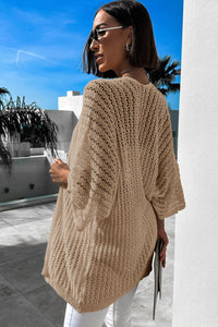 KaleaBoutique Comfortable Solid Color Crochet Knit Open Front Tunic Sweater Cardigan - KaleaBoutique.com