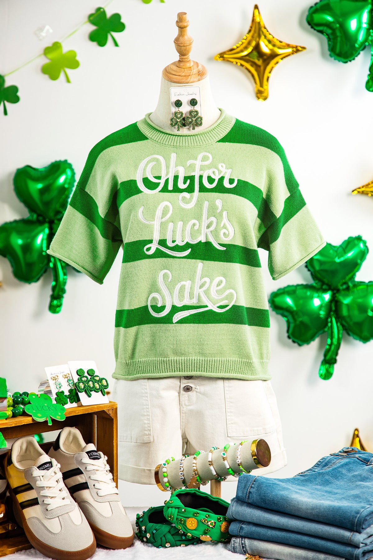 KaleaBoutique Comfortable Oh for Lucks Sake St Patricks Day Short Sleeve Sweater - KaleaBoutique.com