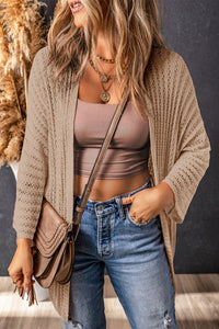 KaleaBoutique Comfortable Solid Color Crochet Knit Open Front Tunic Sweater Cardigan - KaleaBoutique.com