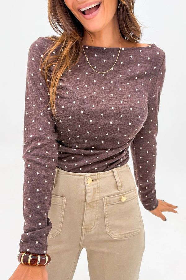 KaleaBoutique Stylish Polka Dot Boat Neck Knit Long Sleeve T Shirt - KaleaBoutique.com