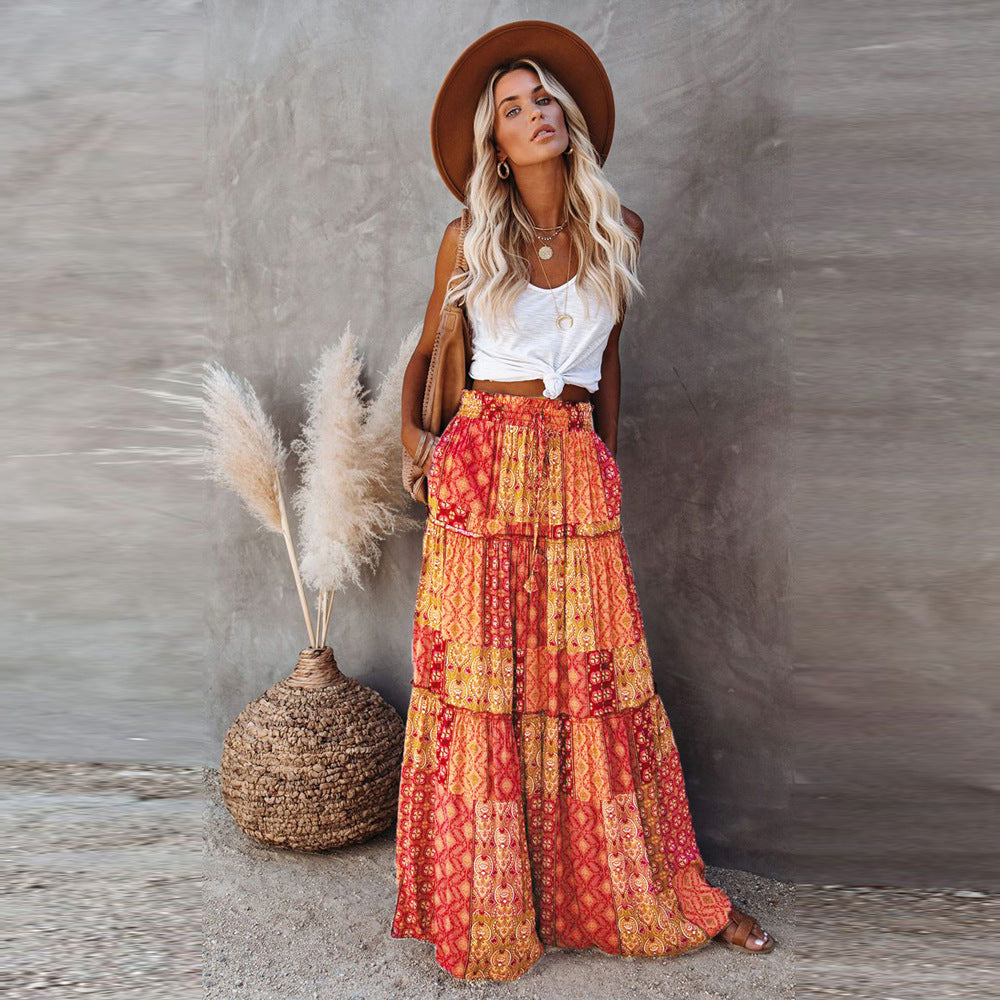 Women's Boho High-Waist Tiered Print Maxi Skirt - KaleaBoutique.com