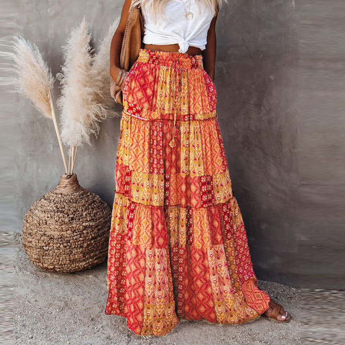 Women's Boho High-Waist Tiered Print Maxi Skirt - KaleaBoutique.com