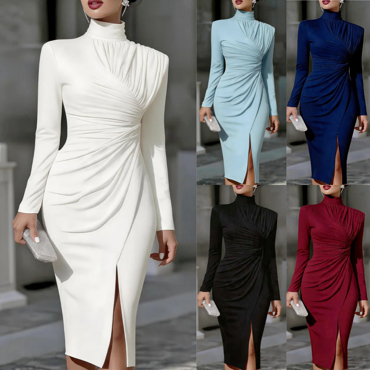 Women's Turtleneck Long-Sleeve Midi Dress - KaleaBoutique.com