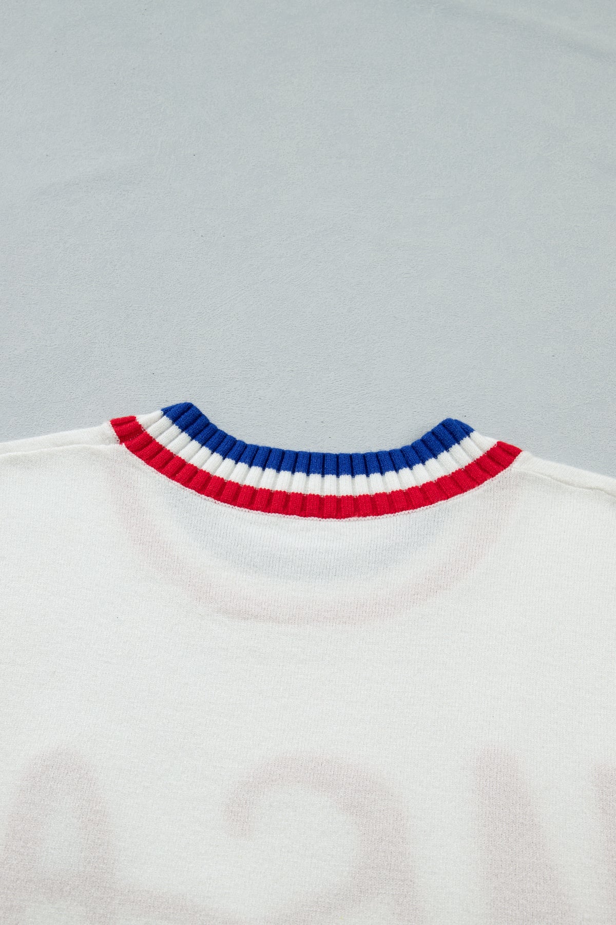 KaleaBoutique Stylish USA Contrast Striped Trim Round Neck Short Sleeve Sweater - KaleaBoutique.com