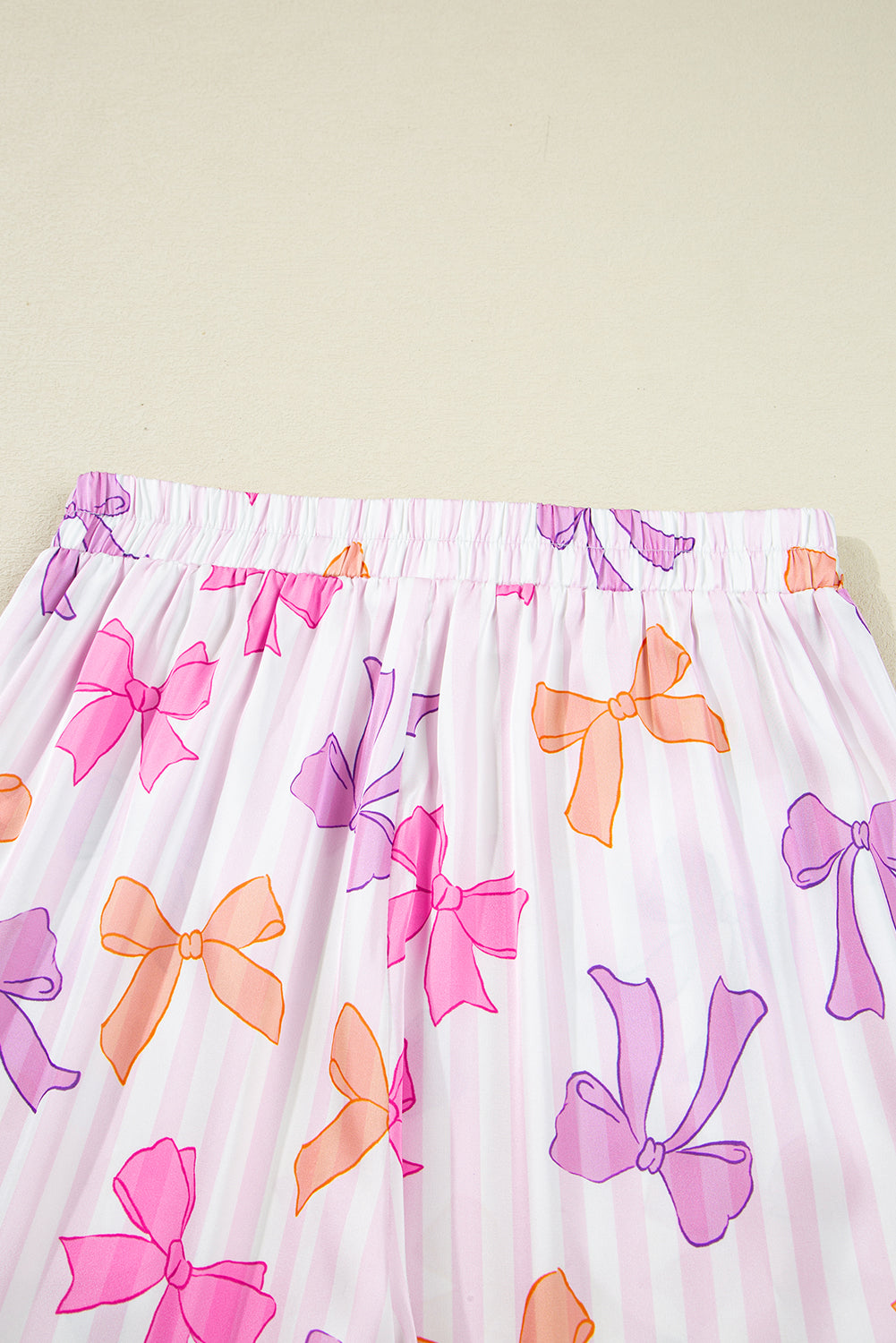 KaleaBoutique Stylish Striped Bow Print Contrast Piping Trim Shirt and Pants 2pcs Pajama Set - KaleaBoutique.com