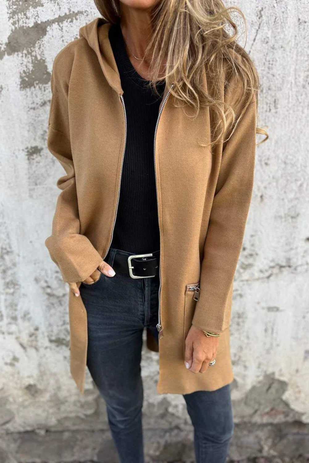 KaleaBoutique Comfortable Solid Color Casual Zip up Hooded Coat - KaleaBoutique.com