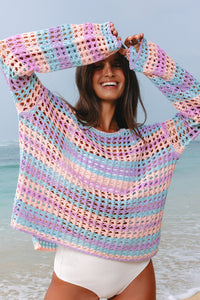 Multi Stripe Open Knit Sweater Beach Cover Up - KaleaBoutique.com