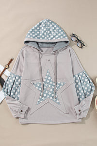 KaleaBoutique Floral Patchwork Star Pattern Drawstring Hoodie - KaleaBoutique.com