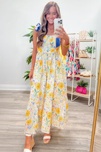 KaleaBoutique Comfortable Floral Print Contrast Stitched Knot Denim Straps High Waist Dress - KaleaBoutique.com