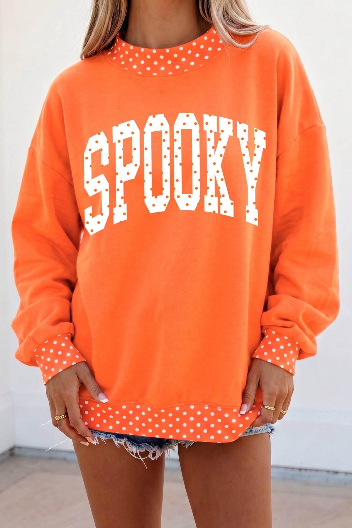 Orange SPOOKY Halloween Polka Dot Sweatshirt - KaleaBoutique.com