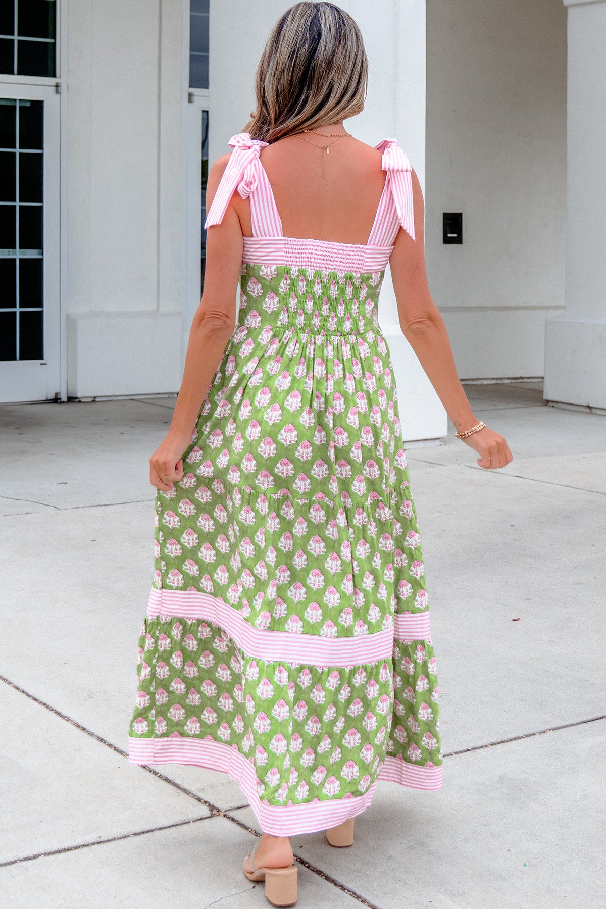 KaleaBoutique Stylish Floral Print Striped Detail Knot Straps Maxi Dress - KaleaBoutique.com