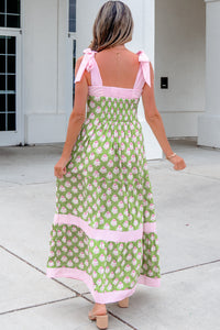KaleaBoutique Stylish Floral Print Striped Detail Knot Straps Maxi Dress - KaleaBoutique.com