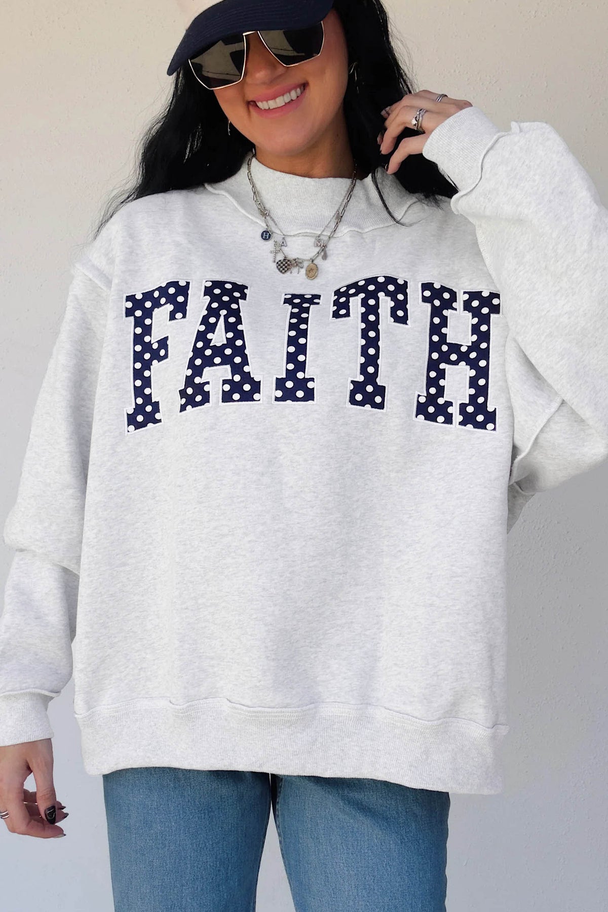 KaleaBoutique Comfortable High Neck Polka Dot Slogan Printed Baggy Sweatshirt - KaleaBoutique.com