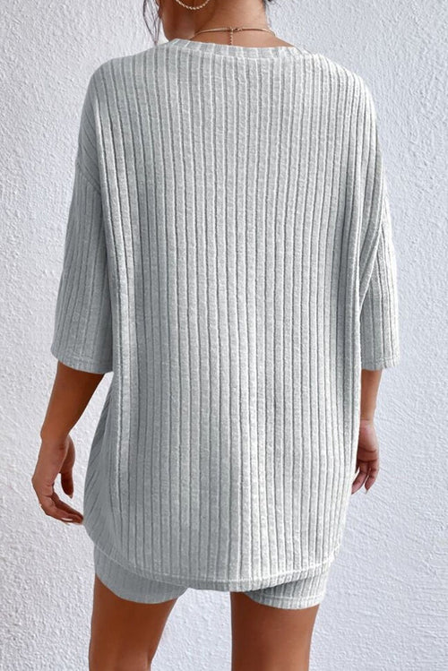 KaleaBoutique Comfortable Plain Ribbed Loose Fit Two Piece Lounge Set - KaleaBoutique.com