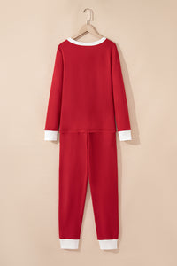 KaleaBoutique Stylish Contrast Trim Button V Neck Ribbon Bow Knot Waist 2pcs Lounge Pant Set - KaleaBoutique.com