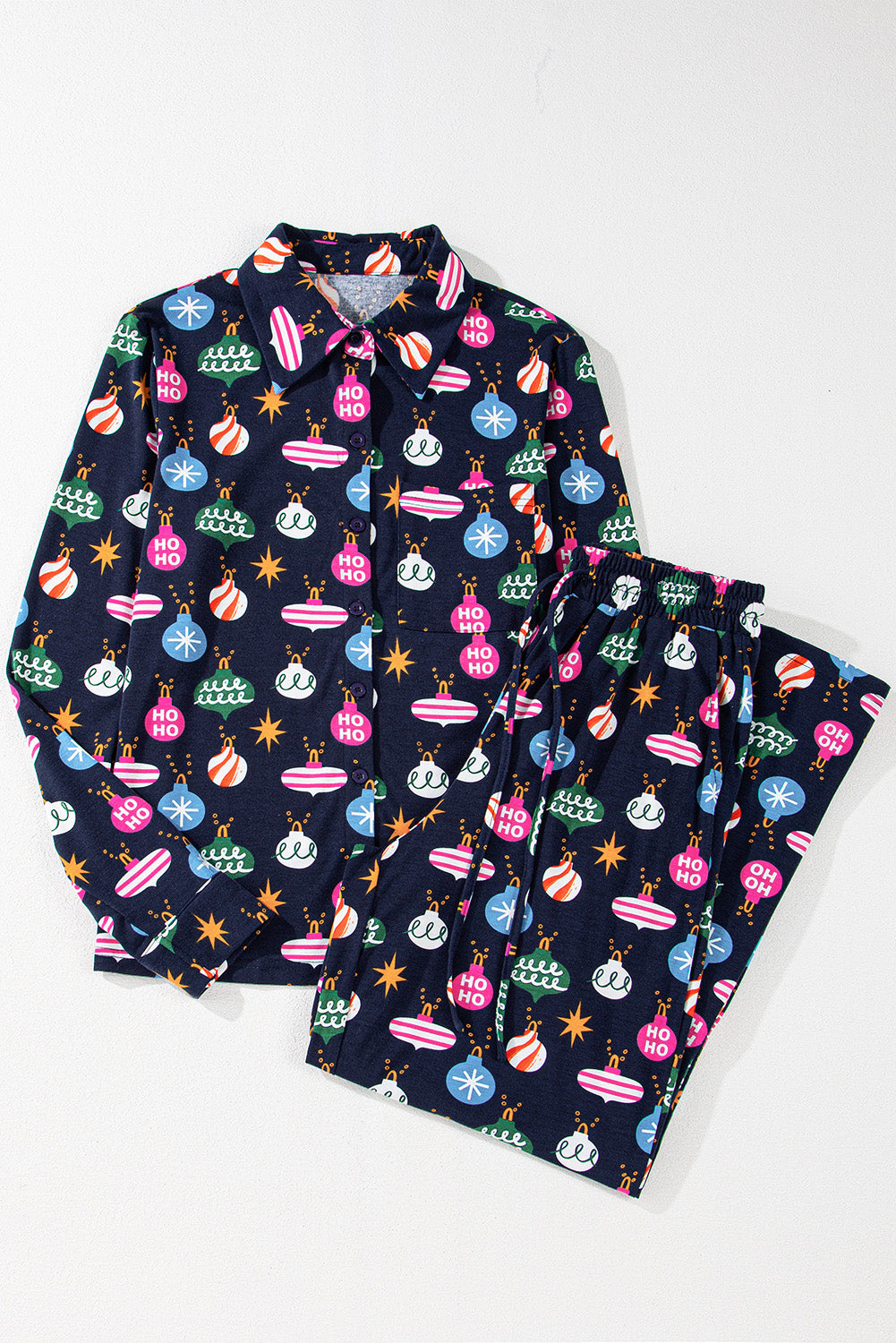 KaleaBoutique Stylish Colorful Christmas Lights Print Shirt and Pants Pajama Set - KaleaBoutique.com