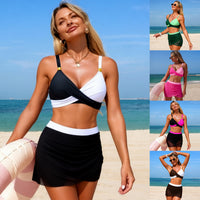 Women's Color Block Wrap-Front Top and Skirted Bottoms 2 PC Bikini Set - KaleaBoutique.com