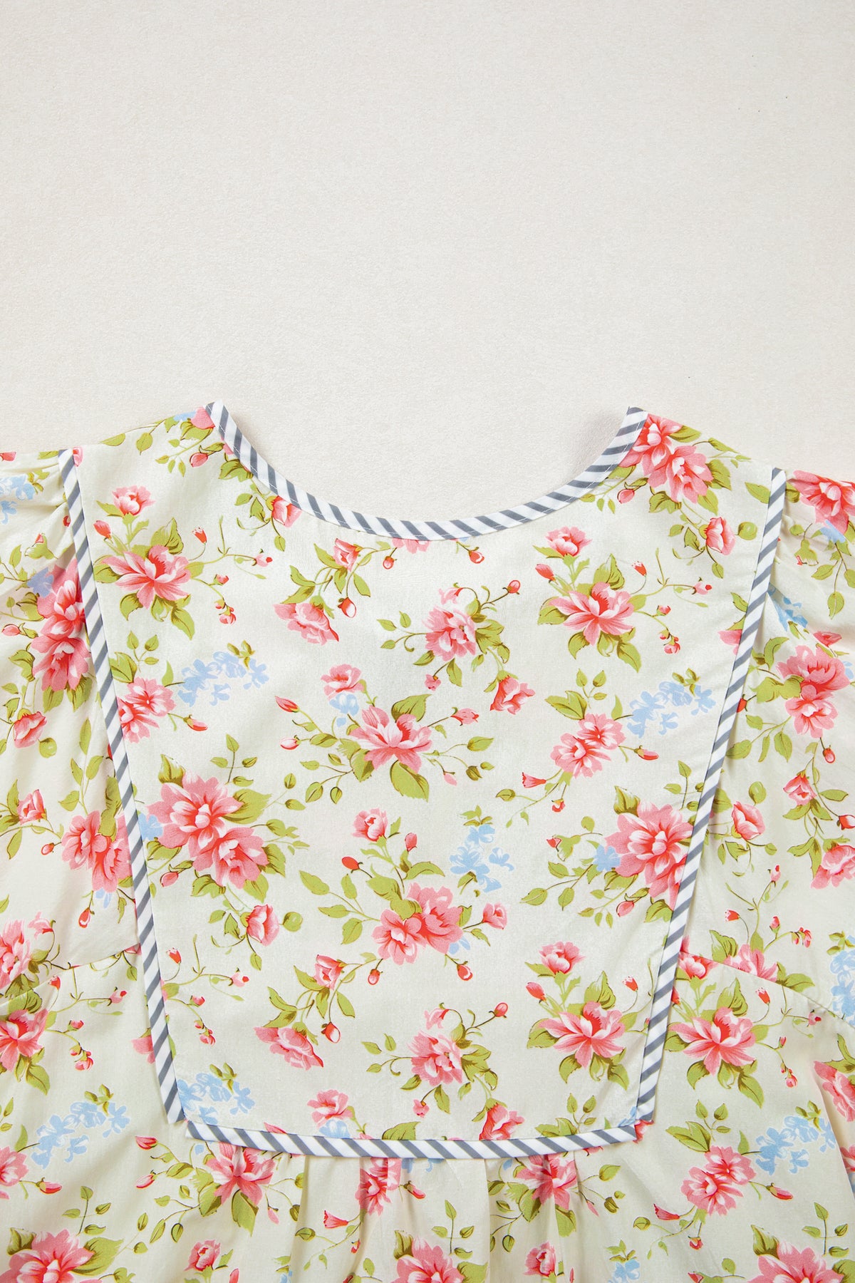 KaleaBoutique Stylish Striped Edge 3/4 Puff Sleeve Floral Dress - KaleaBoutique.com
