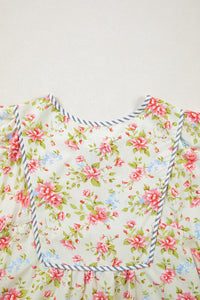 KaleaBoutique Stylish Striped Edge 3/4 Puff Sleeve Floral Dress - KaleaBoutique.com
