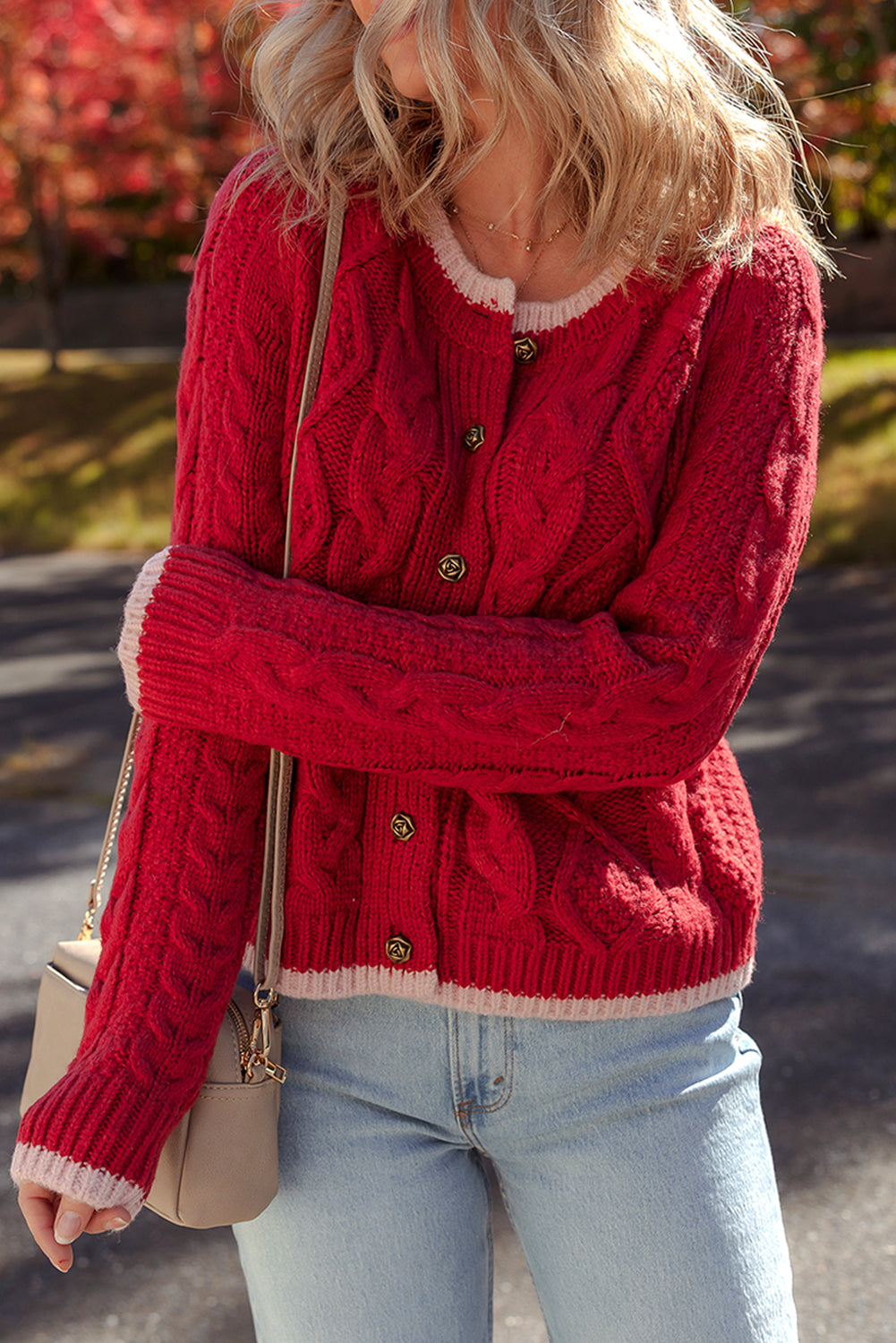 KaleaBoutique Comfortable Color Contrast Edge Cable Knit Buttoned Cardigan - KaleaBoutique.com
