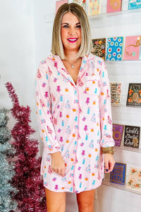 KaleaBoutique Comfortable Christmas Twinkle Tree Print Shirt Sleep Dress - KaleaBoutique.com