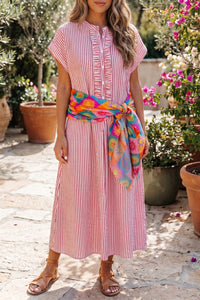 KaleaBoutique Stylish Frilled Detail Half Buttons Short Sleeve Long Dress - KaleaBoutique.com
