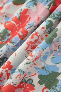 KaleaBoutique Comfortable Floral Print V Neck Contrast Trim Flutter Sleeve Long Dress - KaleaBoutique.com