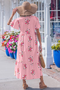 KaleaBoutique Comfortable Notched Neck Flutter Short Sleeve Floral Print Maxi Dress - KaleaBoutique.com