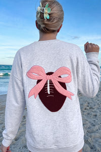 KaleaBoutique Comfortable Embroidered Football Bow Back Long Sleeve Sweatshirt - KaleaBoutique.com
