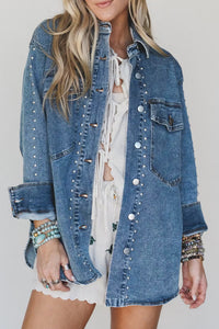 Rivet Embellished Western Style Regular Fit Long Sleeve Denim Jacket - KaleaBoutique.com