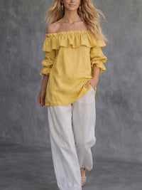 One-shoulder Ruffled Puff-sleeve Loose-fit Blouse - KaleaBoutique.com
