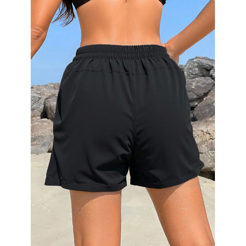 Women's Black Drawstring Swim Shorts with Pockets - KaleaBoutique.com