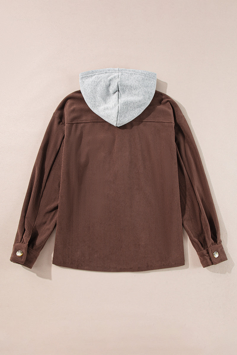 KaleaBoutique Hooded Drawstring Pockets Corduroy Shacket - KaleaBoutique.com
