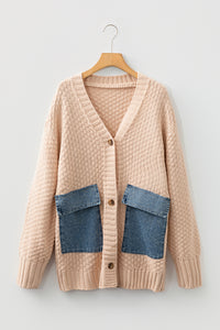 KaleaBoutique Comfortable Open Front Knitted Denim Pocket Patchwork Cardigan - KaleaBoutique.com