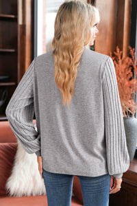 KaleaBoutique Stylish Hollowed Lace Ribbed Knit Long Sleeve Patchwork Top - KaleaBoutique.com