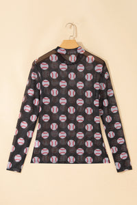 KaleaBoutique Stylish Baseball Game Day Sheer Mesh Long Sleeve Top - KaleaBoutique.com